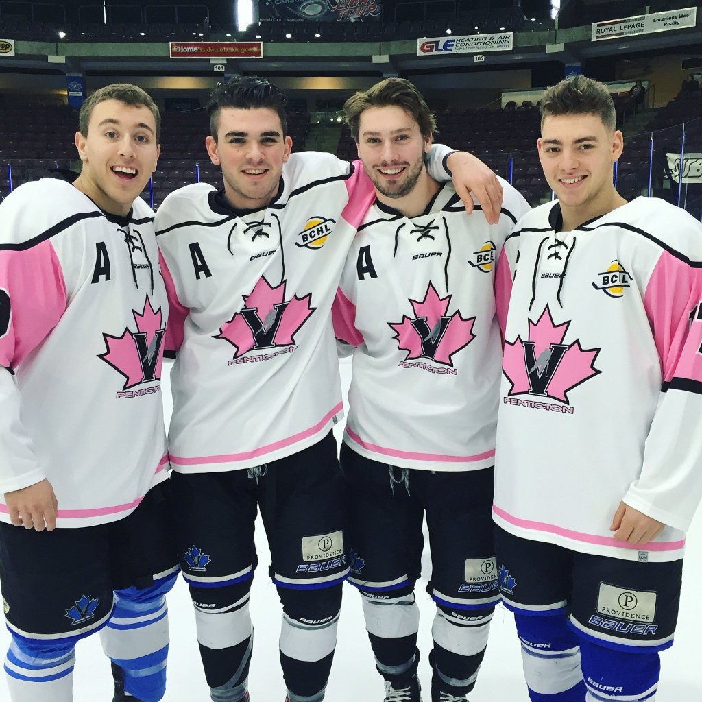 The Captains modeling the Vees' Anti-Bullying Jerseys